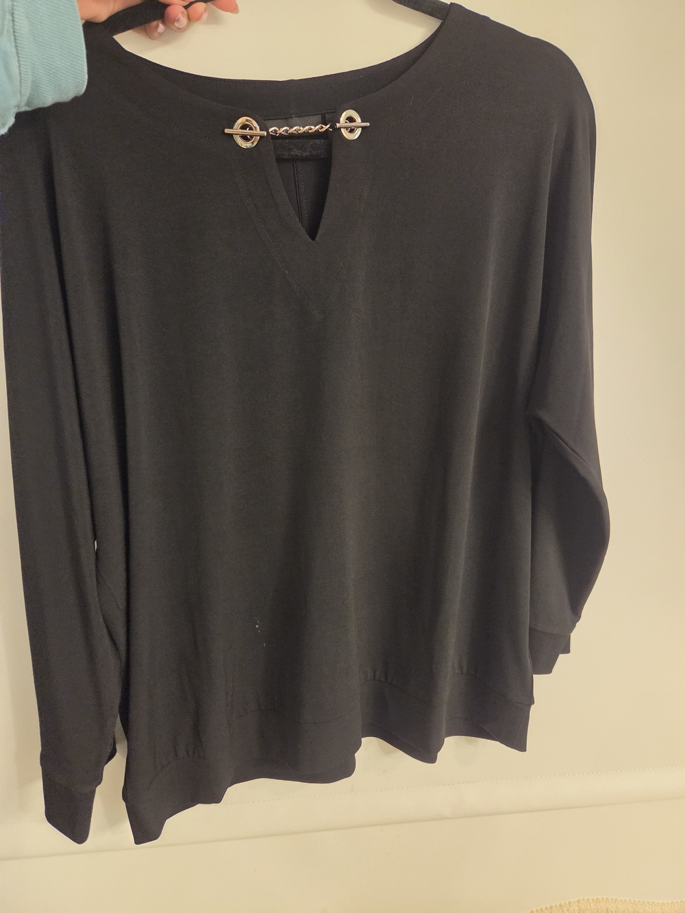 Tahari Black Top with Gold Chain Trim